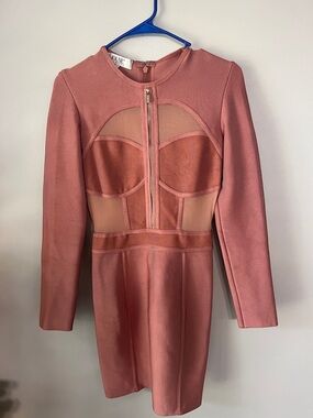 House Of CB Bandage Dress Pink Long Sleeve Medium Cocktail Party Special Event